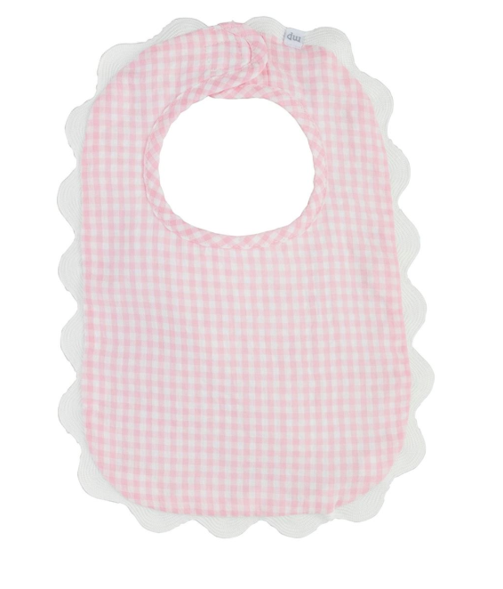 Pink Gingham Scallop Bib