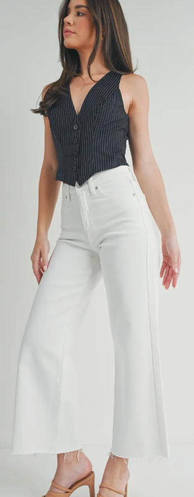JBD-White slim Wide Leg