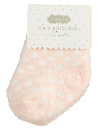 Baby Chenille Socks -Pink Dots
