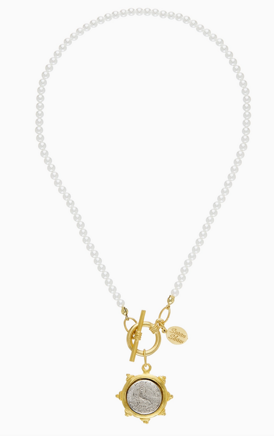 Dove Coin Pearl Toggle Necklace