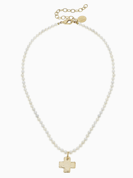 Gold Cross On Freshwater Pearl Necklace