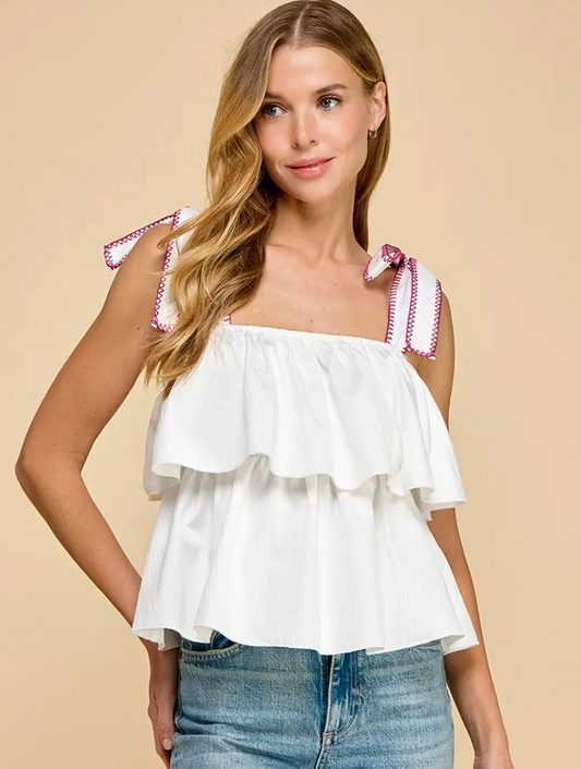 Square Neckline Tiered Ruffle Top