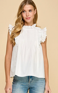 Cotton Sleeveless Ruffled Lace Detail Top