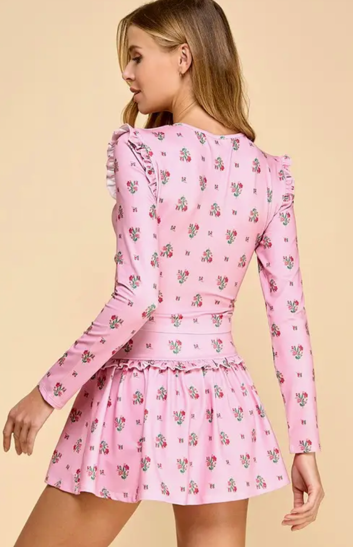 Motion Floral Print Athleisure Ruffle Detail Set