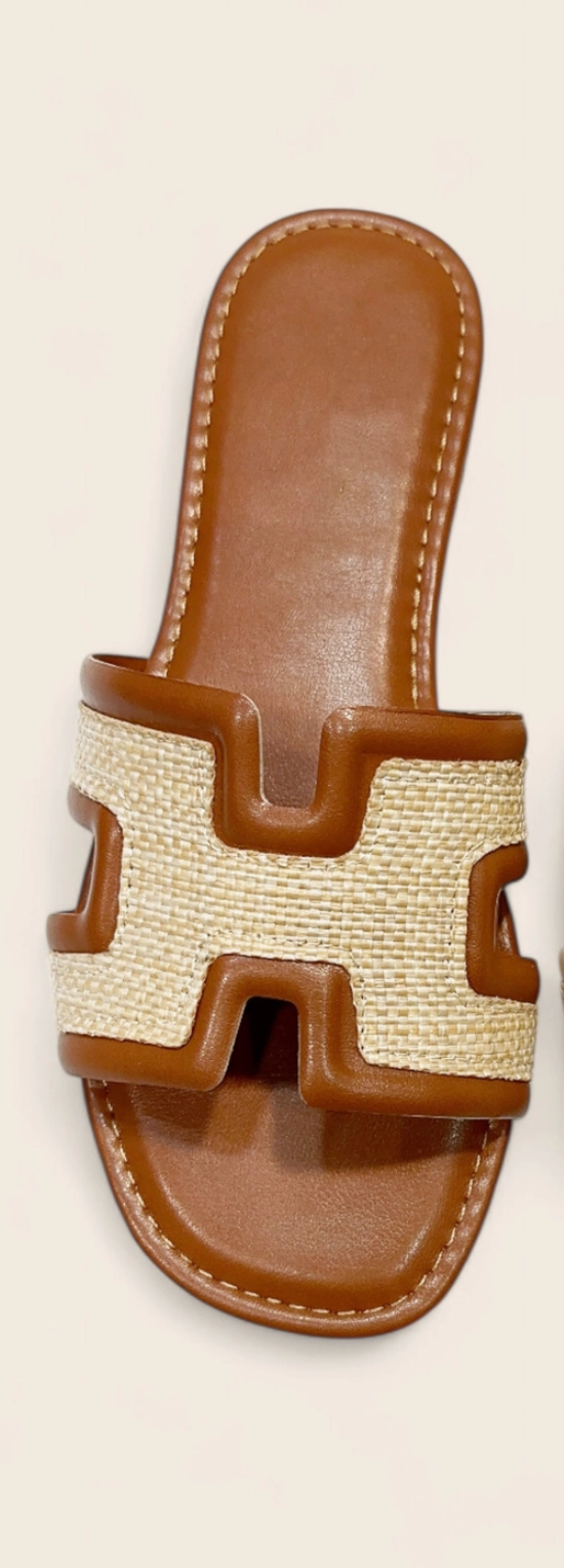 Brown Woven Upper Slide Sandal