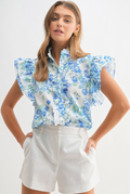 Chic Floral Frilly Button Up Top