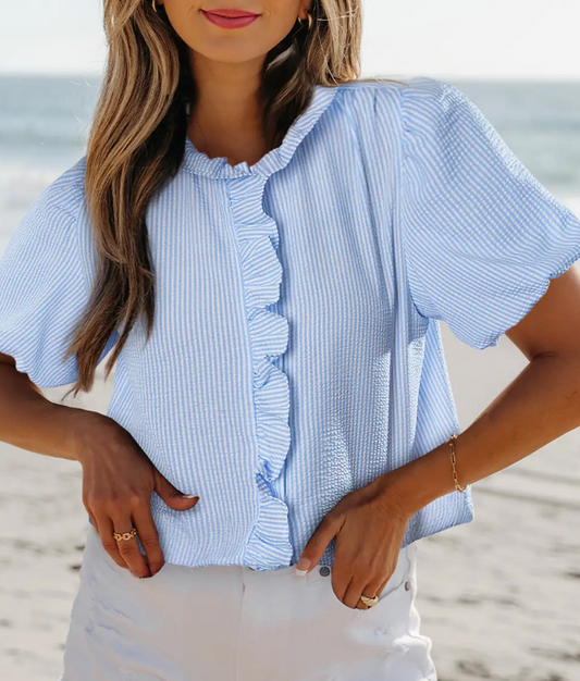 Texture Striped Ruffled Detail Shirt