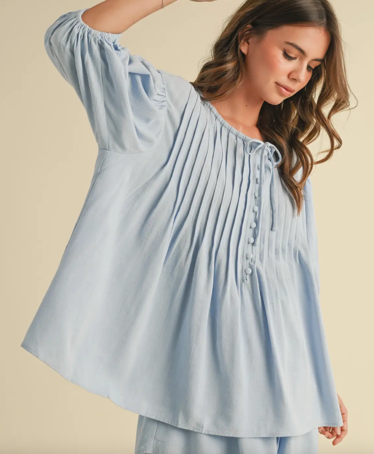 Balloon Sleeve Tunic Top and Shorts Set
