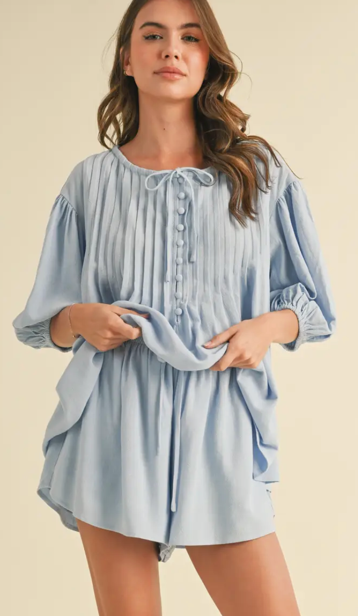 Balloon Sleeve Tunic Top and Shorts Set