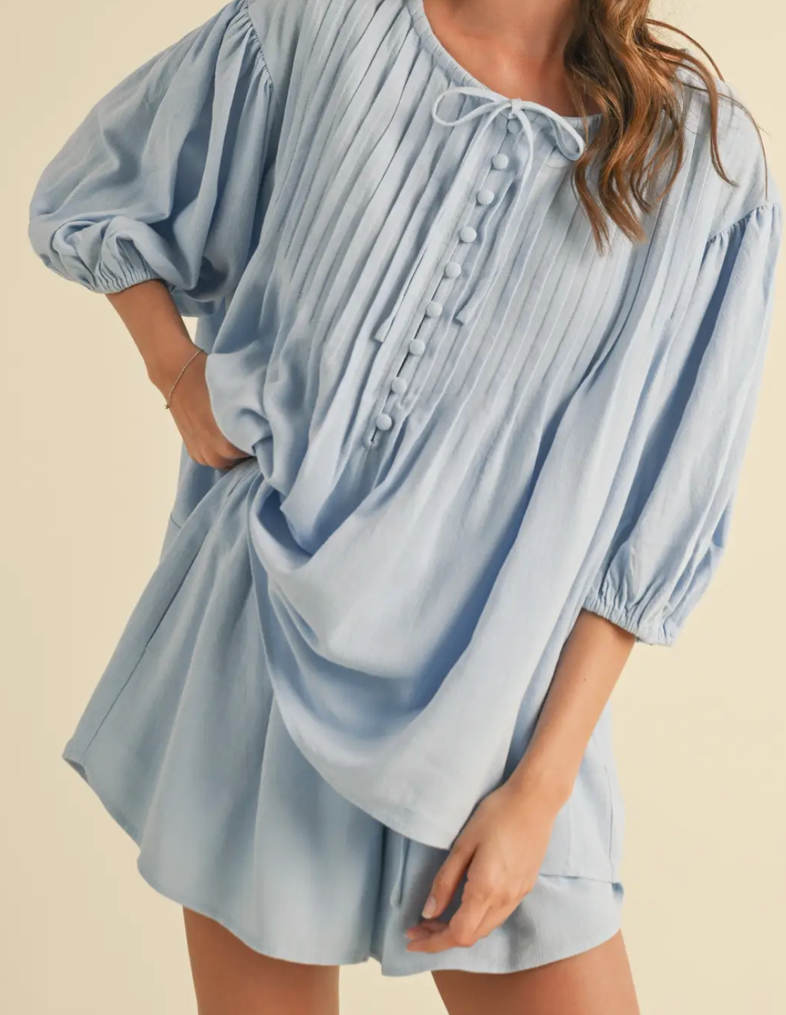 Balloon Sleeve Tunic Top and Shorts Set