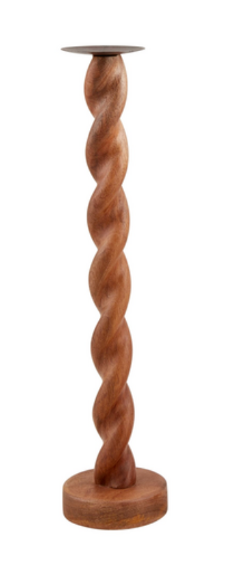 Large Twisted Wood Candlestick