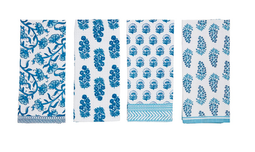 Blue Floral Pattern Edge Towel
