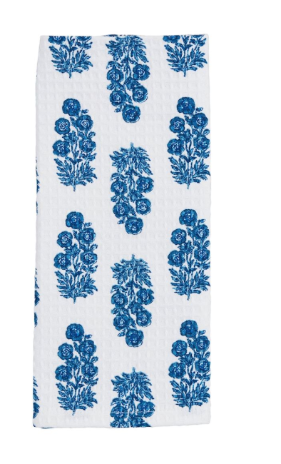 Block Print Blue Floral Towel