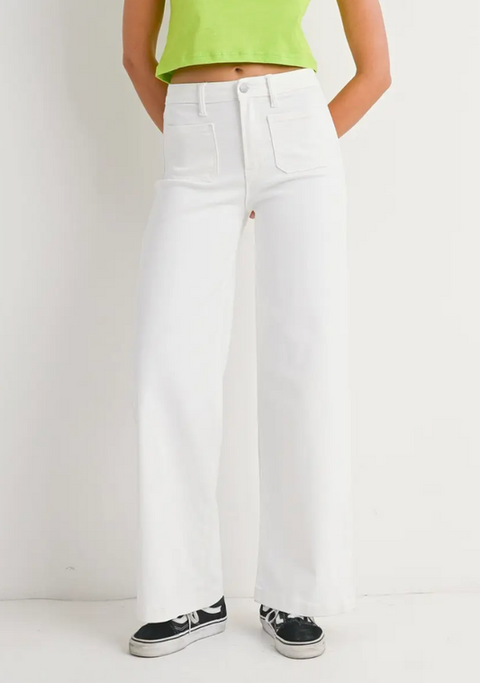 JBD- White Front Pocket Wide Leg