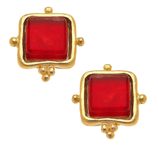 Madeline Red French Glass Stud
