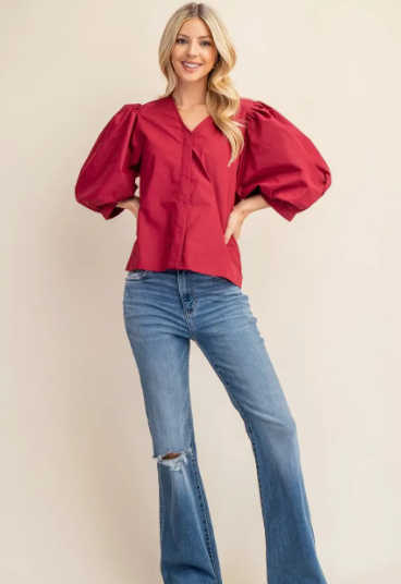 Wine Bishop Sleeve Top