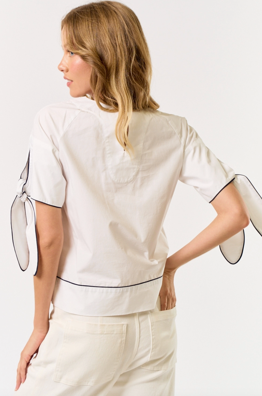 Contrasting Piping White & Navy Top