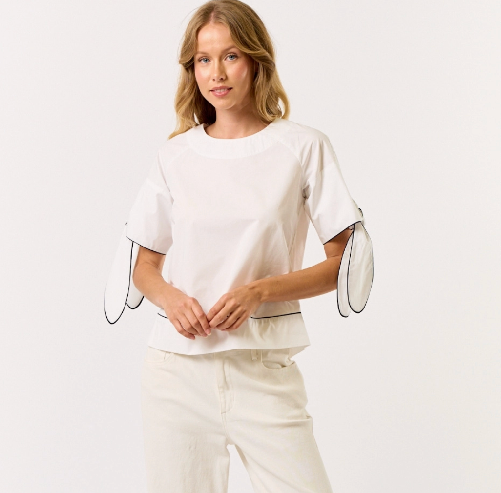 Contrasting Piping White & Navy Top