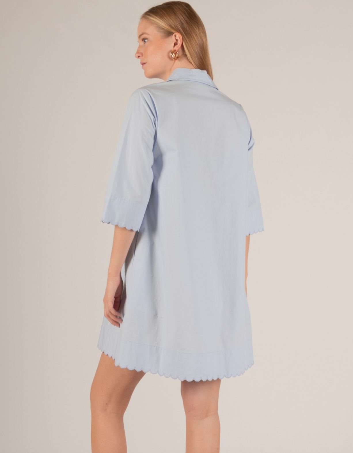 Poplin Scalloped Edge Button Up Dress