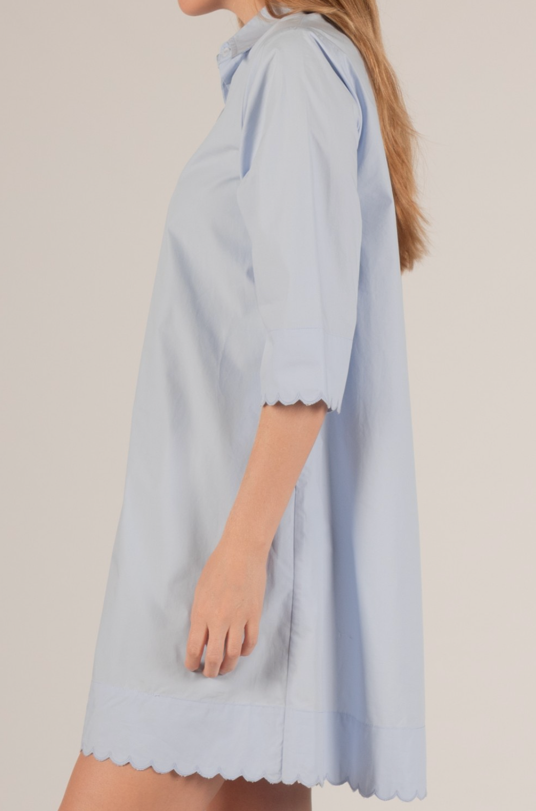 Poplin Scalloped Edge Button Up Dress