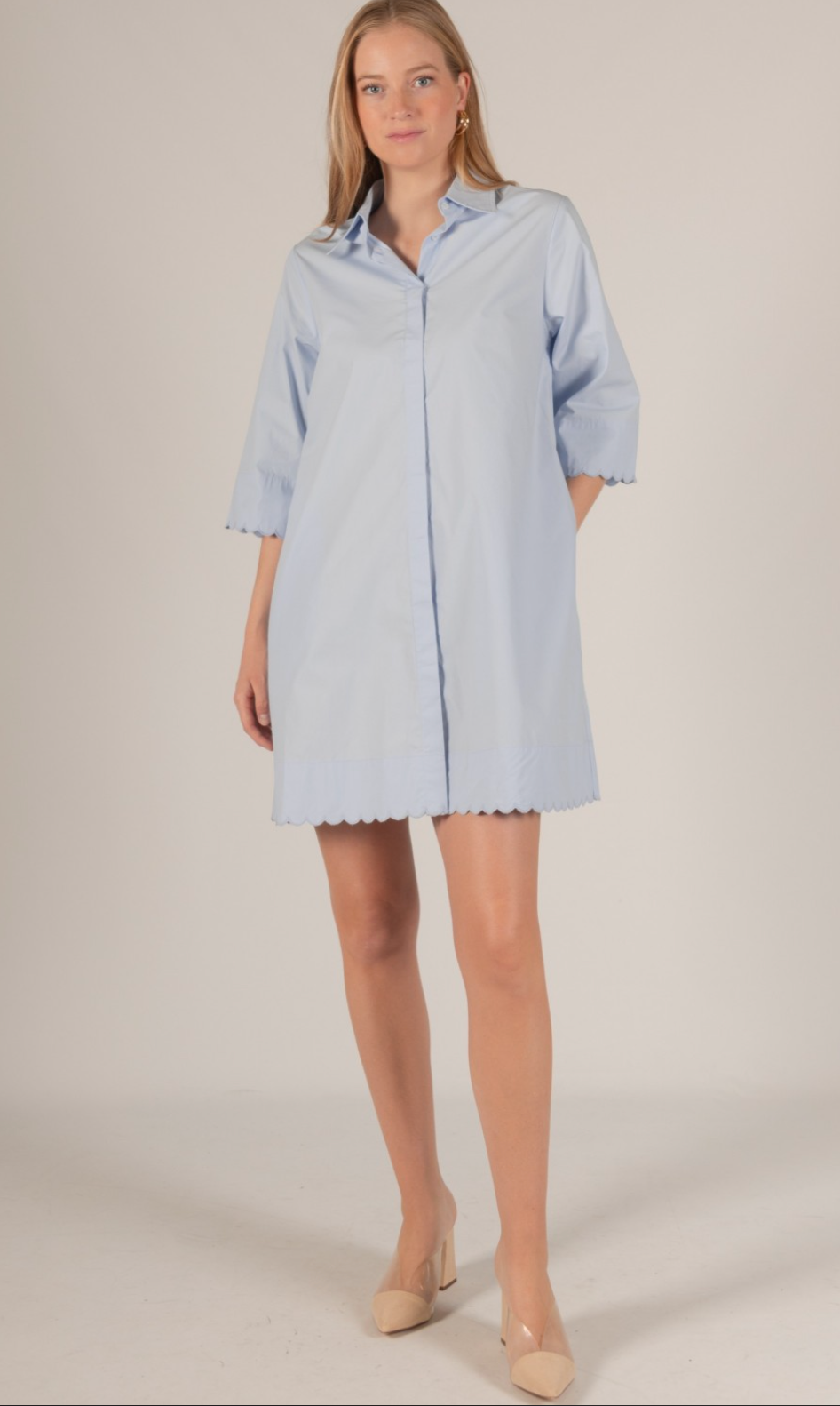 Poplin Scalloped Edge Button Up Dress
