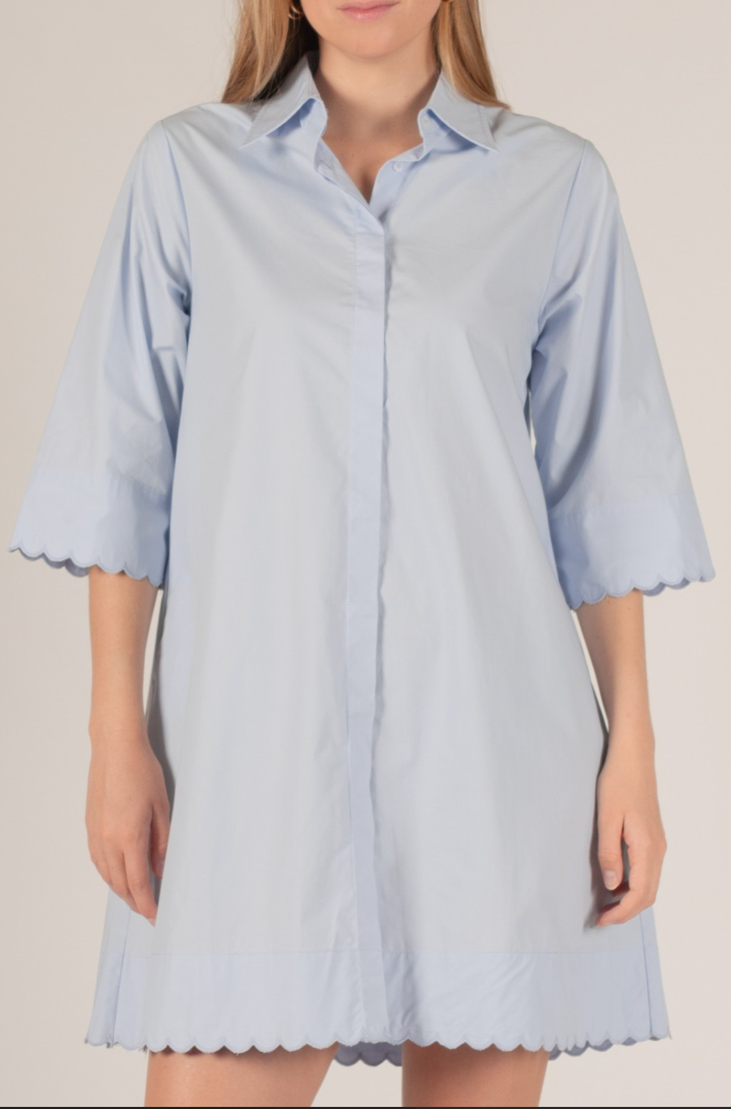 Poplin Scalloped Edge Button Up Dress