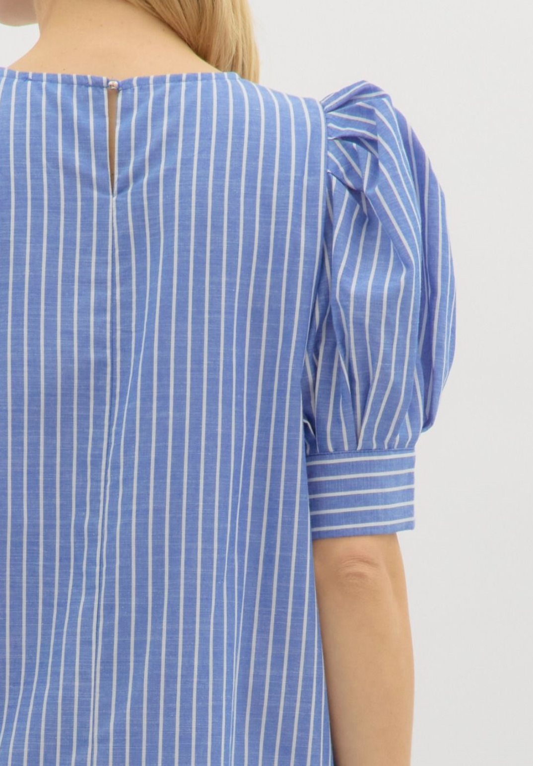 Striped Pleated Puff Sleeve Midi Dress