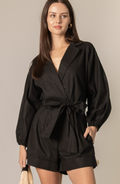 Black Wrap Style Long Sleeve Romper