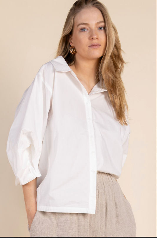 White Puff Sleeve Button Up Top