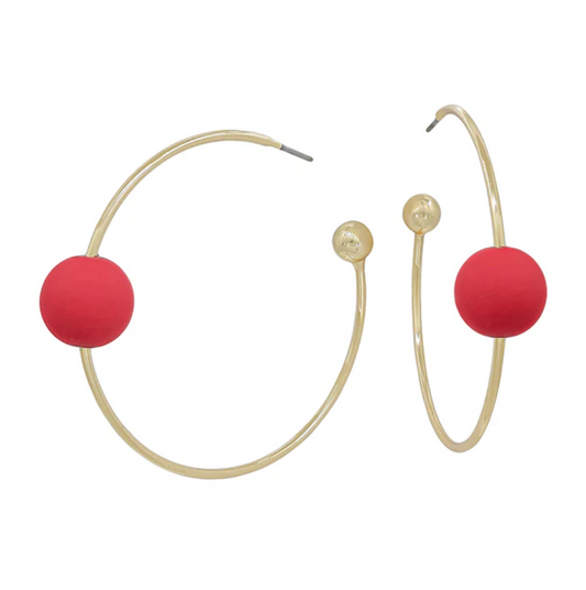 Red Beaded Accent Hoop Earrings