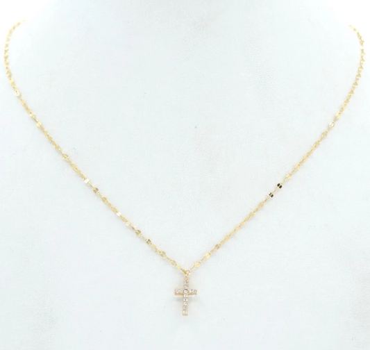 Gold Rhinestone Dainty Cross Necklace