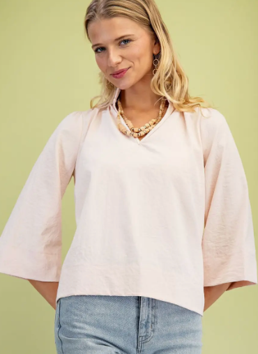Ruffle Neck Wide Sleeve Top