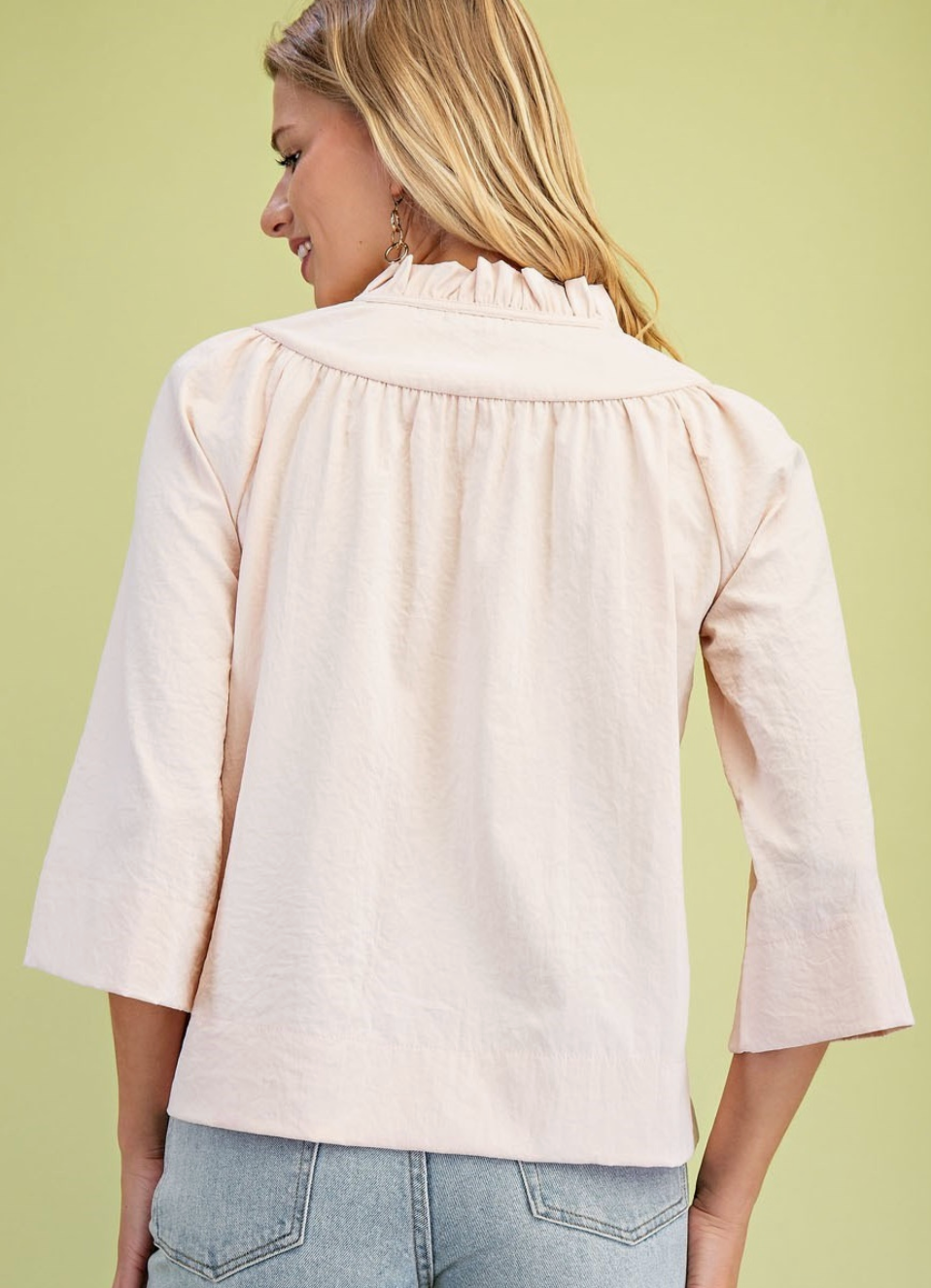 Ruffle Neck Wide Sleeve Top