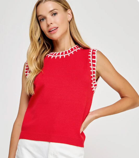 Embroidered Sleeveless Knit Tank Top