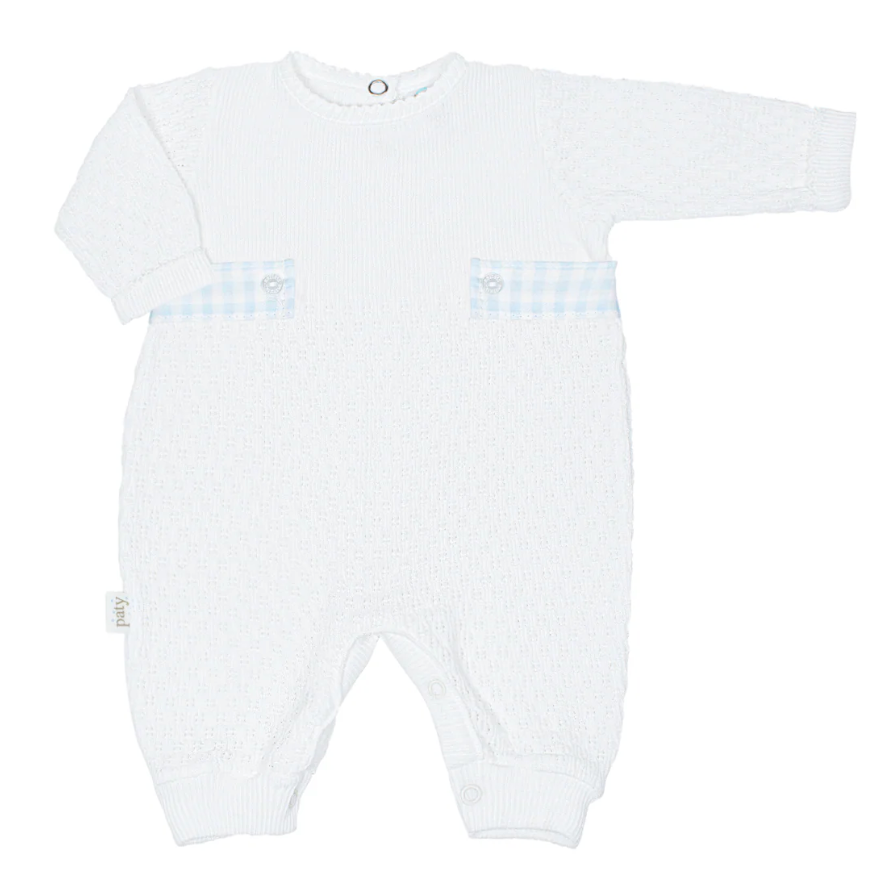 Paty Knit Romper, Gingham- Blue