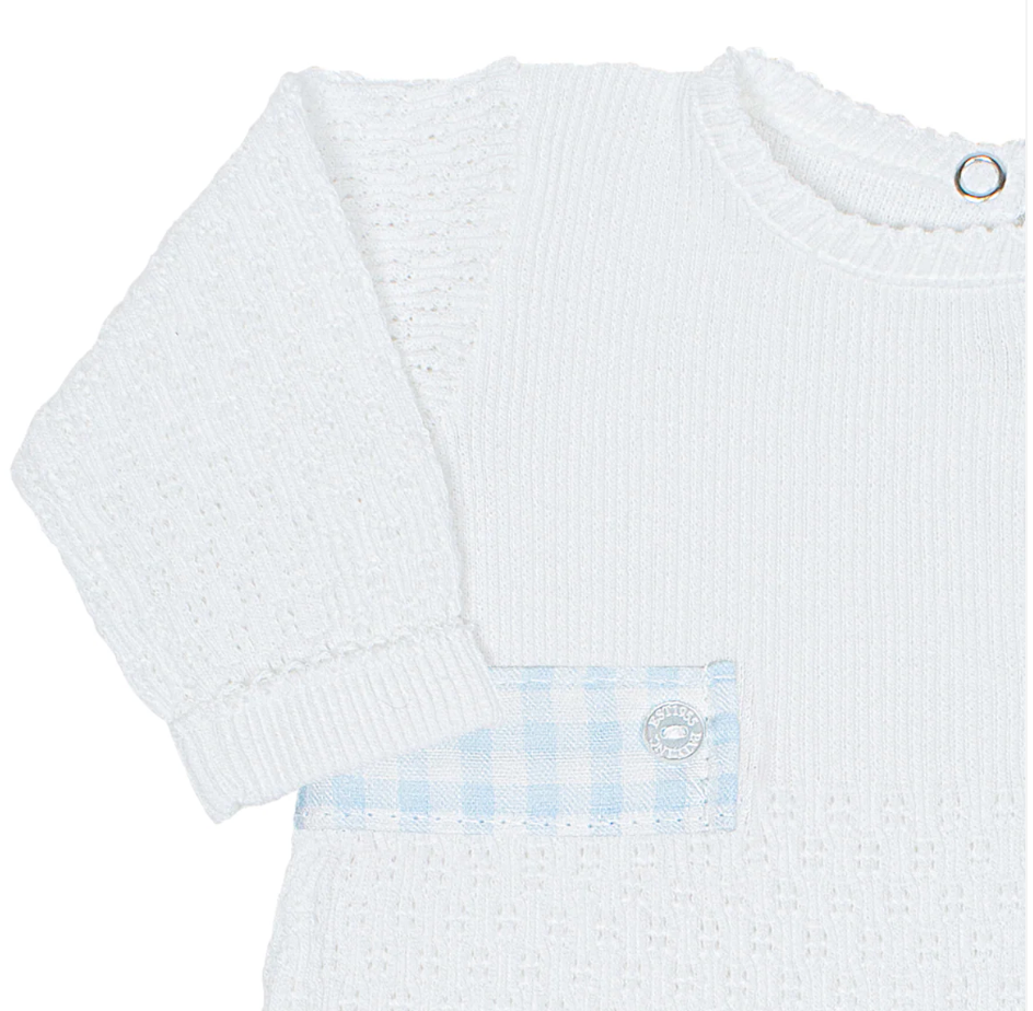 Paty Knit Romper, Gingham- Blue