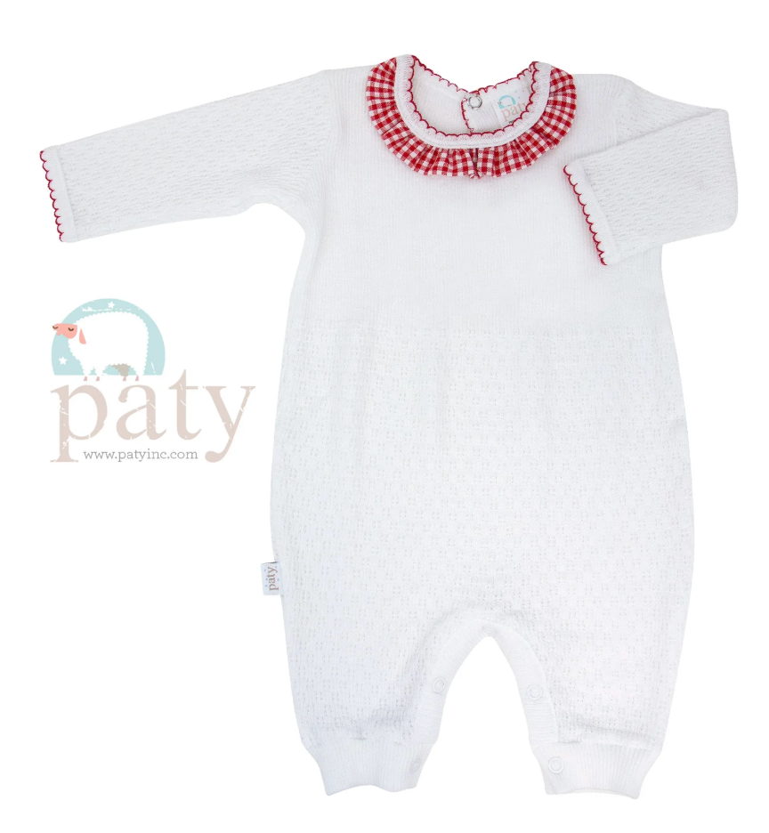 Romper w/ Gingham Collar-Red