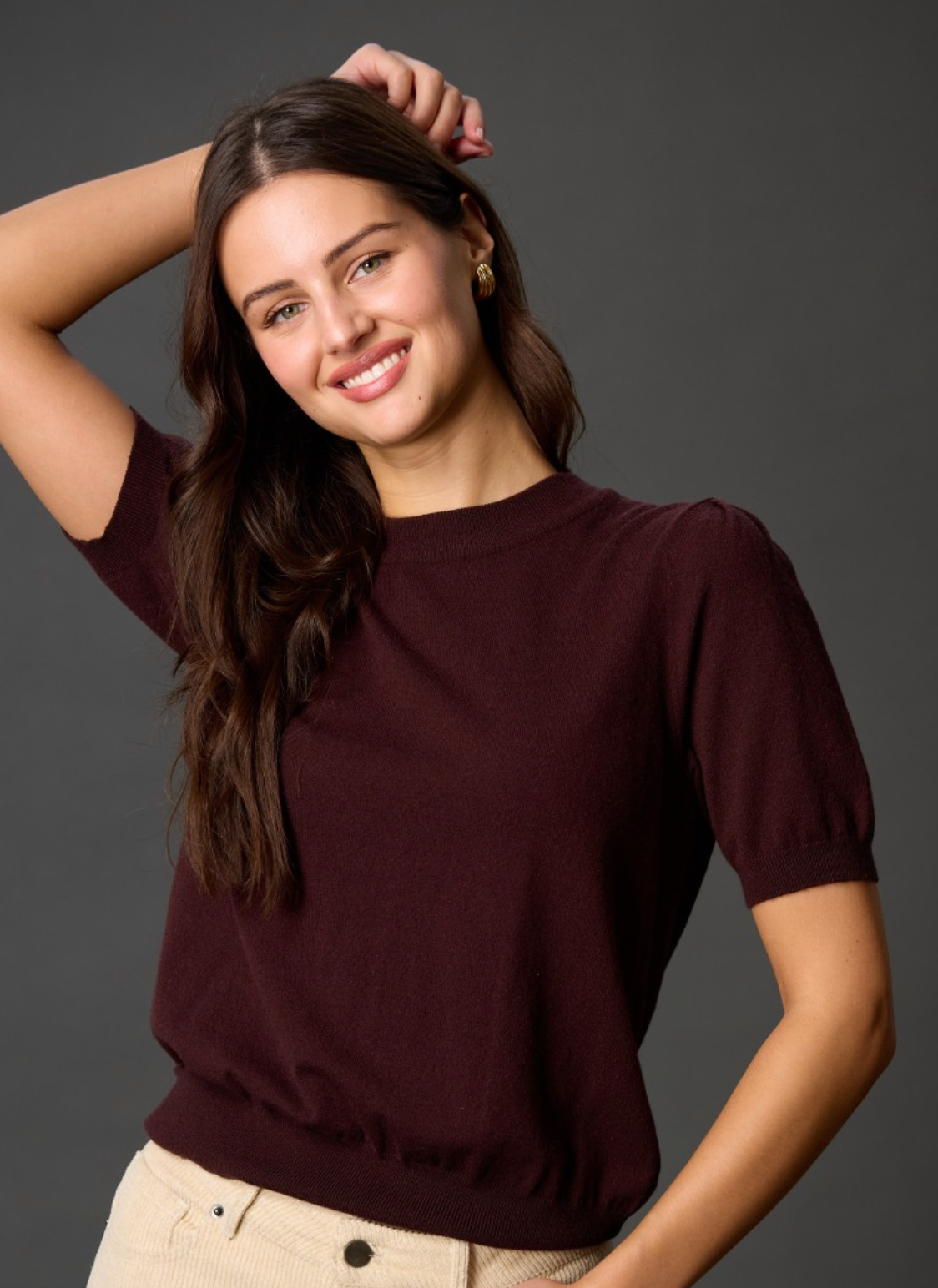 Knit Short Sleeve Puff Sleeve Top