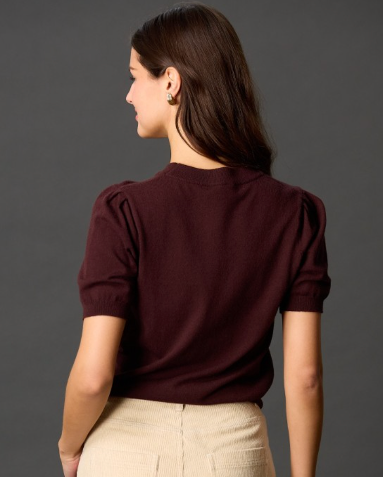 Knit Short Sleeve Puff Sleeve Top