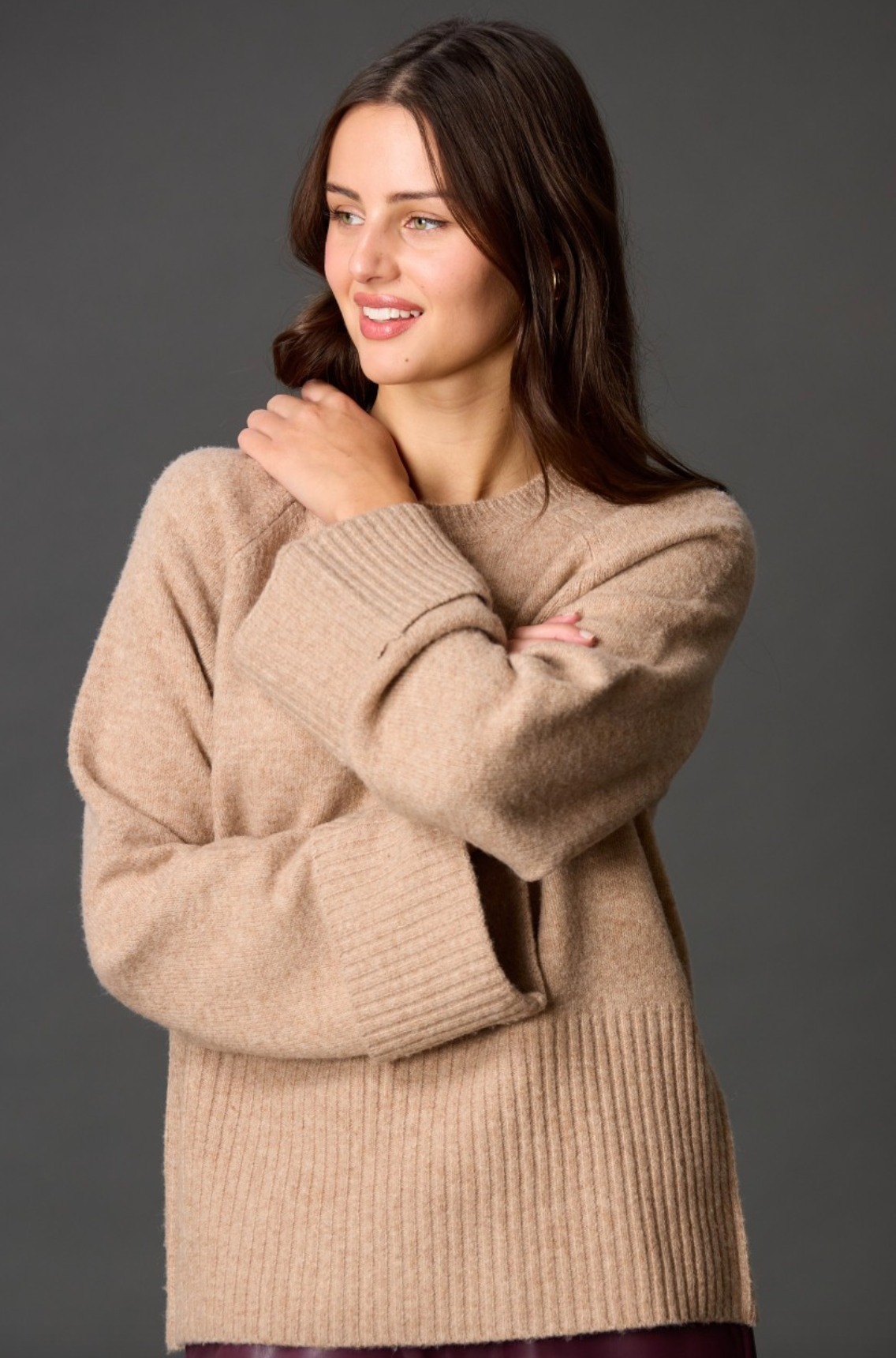 Round Neck Wide Sleeve With Folded Cuff Sweater