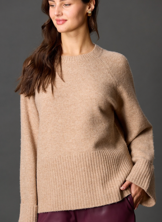 Round Neck Wide Sleeve With Folded Cuff Sweater