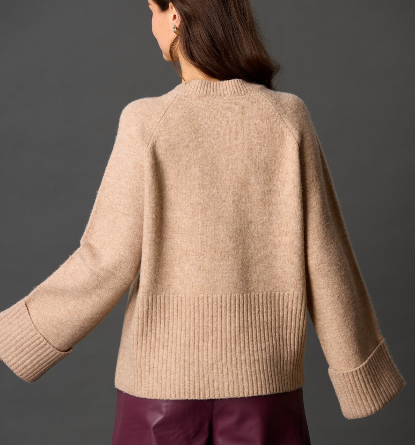 Round Neck Wide Sleeve With Folded Cuff Sweater