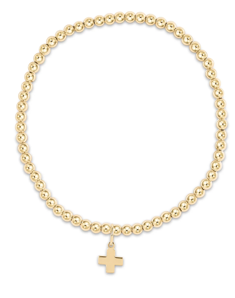 classic gold 3mm bead bracelet - signature cross gold charm