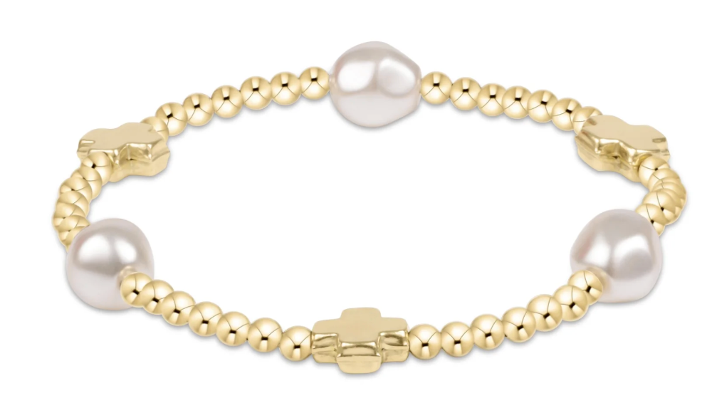 Signature Cross Admire Pearl Pattern 3mm bead bracelet - gold