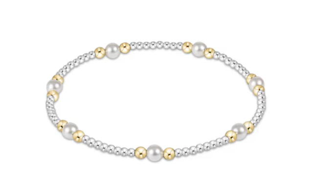 Classic Mixed Metals Purpose Pattern 4mm Bead Bracelet, Pearl