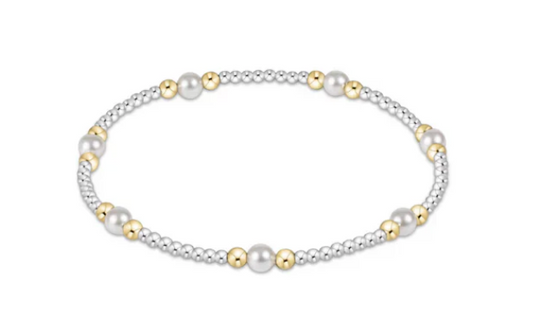 Classic Mixed Metals Purpose Pattern 4mm Bead Bracelet, Pearl