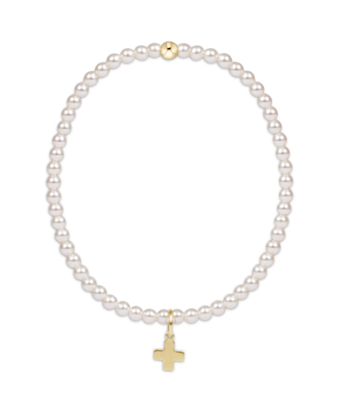 Classic Pearl 3mm Bead bracelet - signature cross gold charm