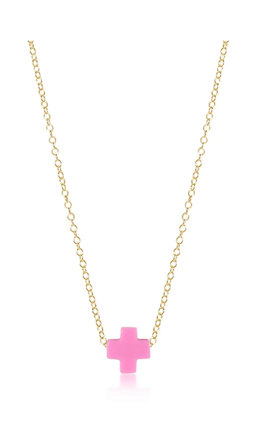 16" Necklace Gold - Signature Cross-Bright Pink