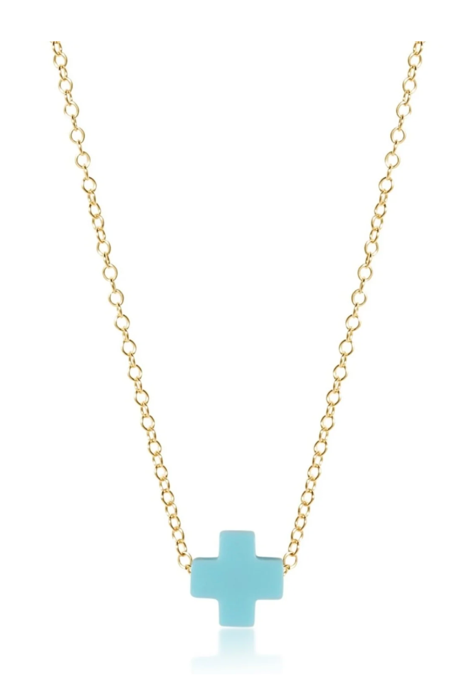 16" Necklace Gold - Signature Cross-Turquoise