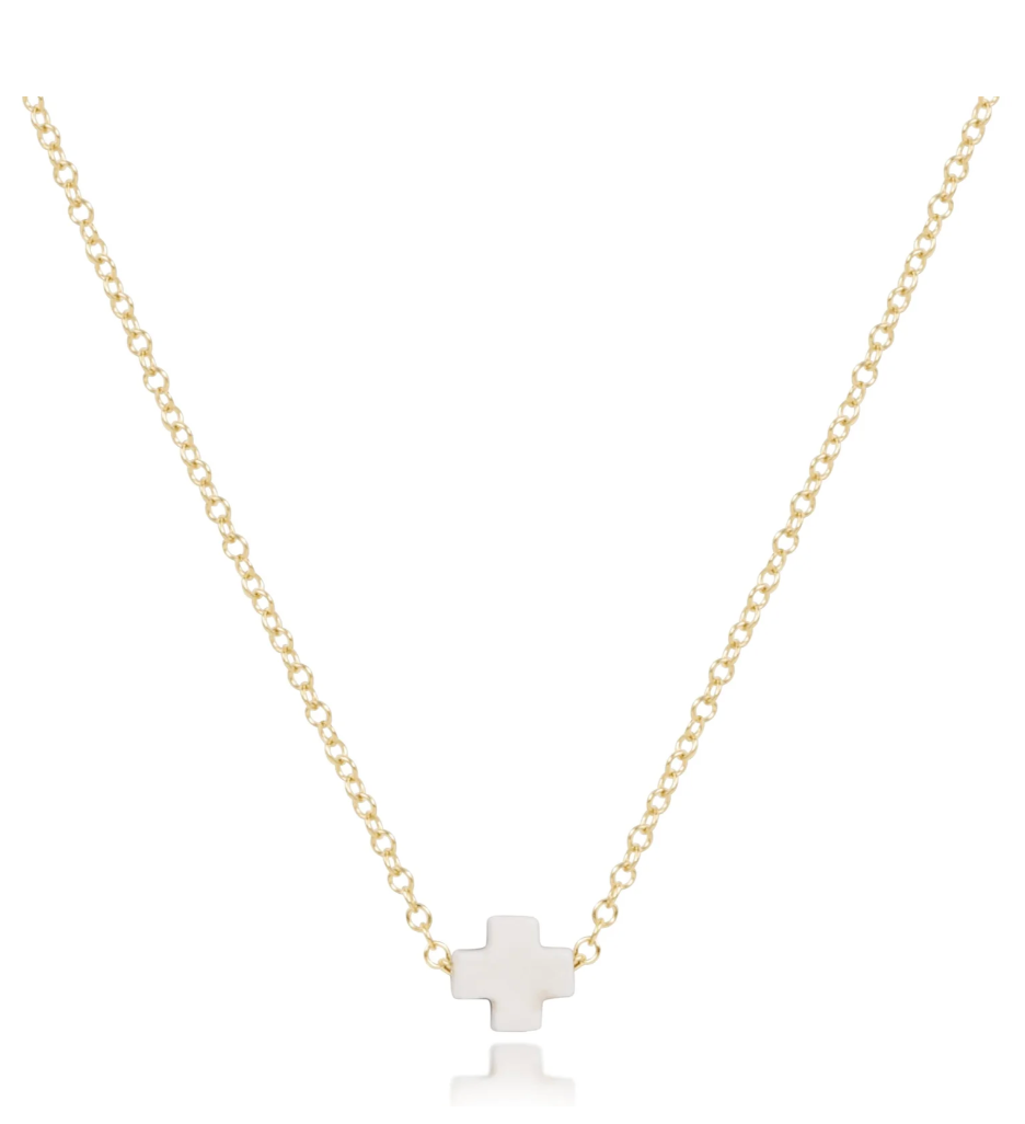 16" Necklace Gold - Signature Cross Small-Off White